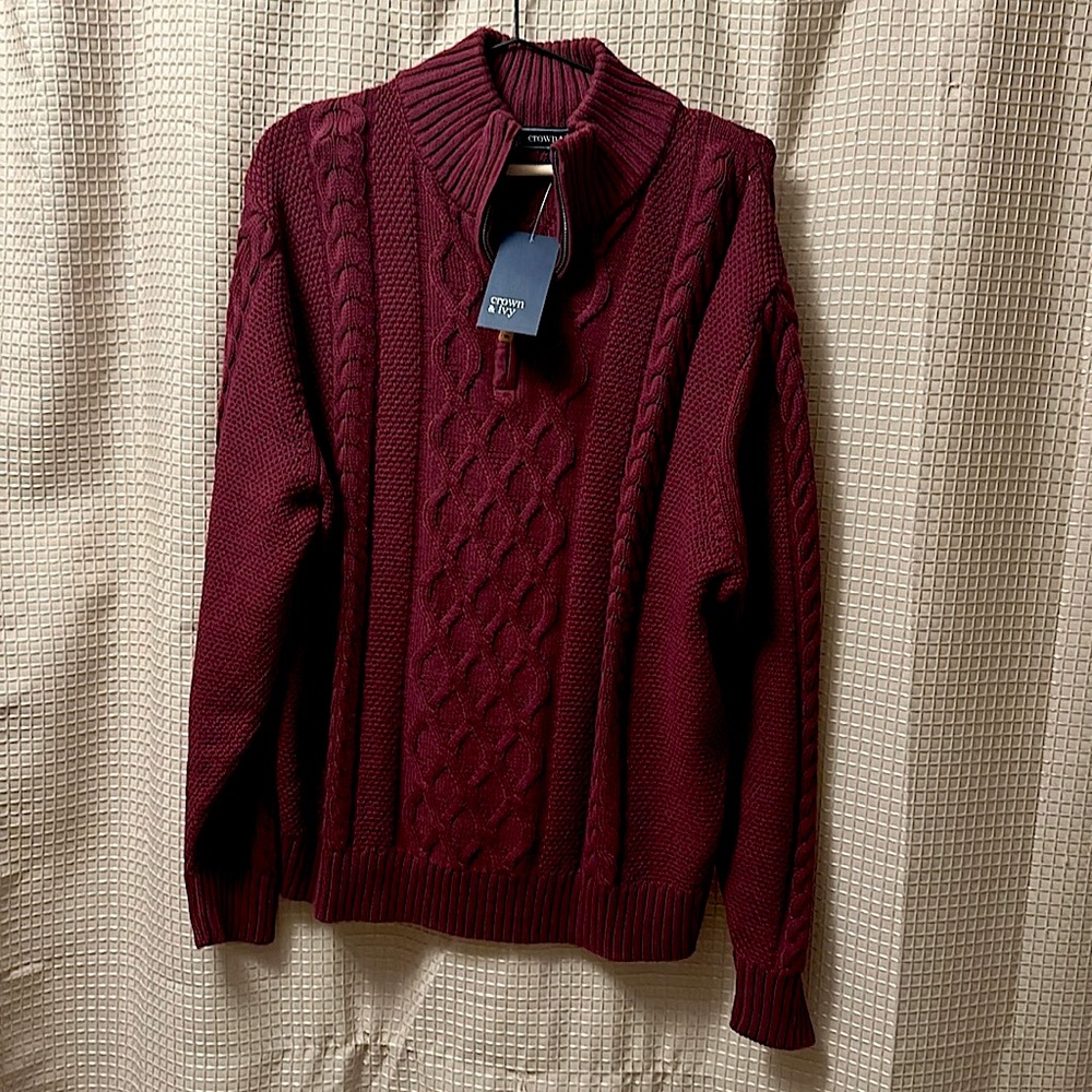 Crown & Ivy Burgundy Mock - Zip Sweater